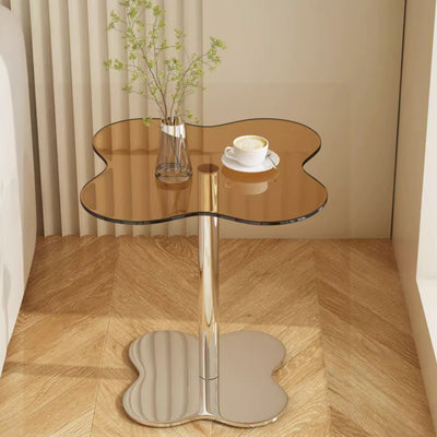 Modern Minimalist Cylinder Petal Faux Plate Glass Stainless Steel Coffee Table For Living Room