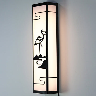 Traditional Chinese Crane Rectangle Shade LED Waterproof Wall Sconce Lamp For Outdoor Patio