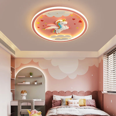 Contemporary Creative Cartoon Fighter Unicorn Resin Acrylic LED Kids Flush Mount Ceiling Light For Bedroom