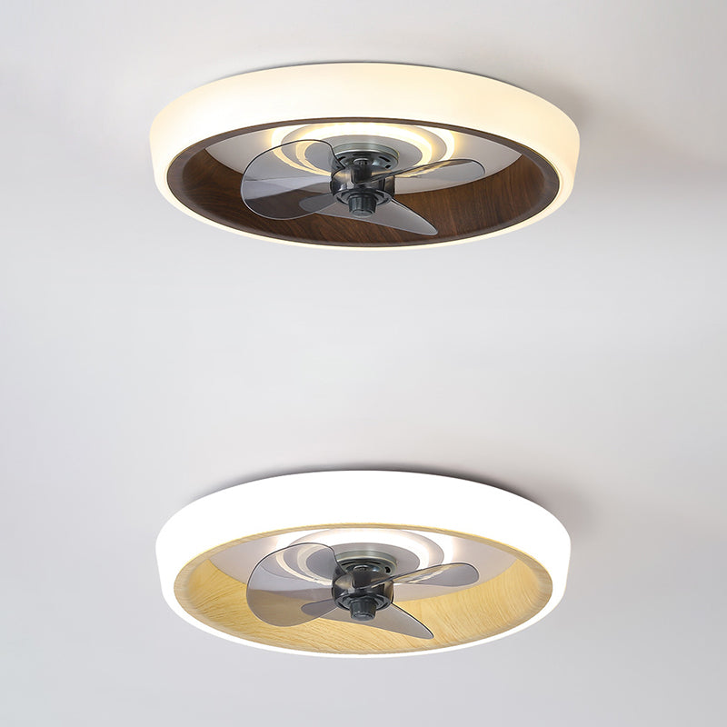 Lumière de ventilateur de plafond encastrée à LED en aluminium et acrylique, grain de bois rond minimaliste moderne pour chambre à coucher 