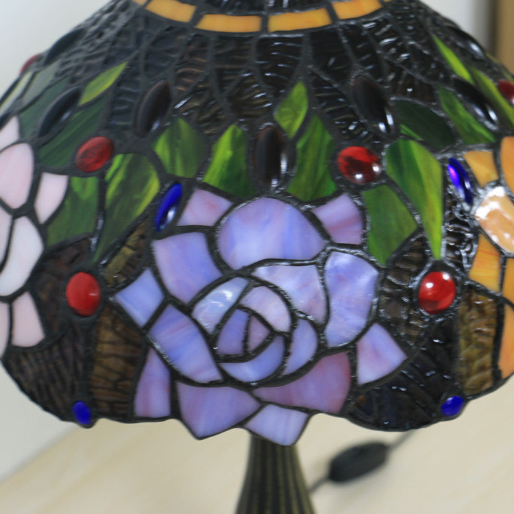 Traditional Tiffany Bloom Floral Stained Glass 1 - Light Table Lamp For Bedroom