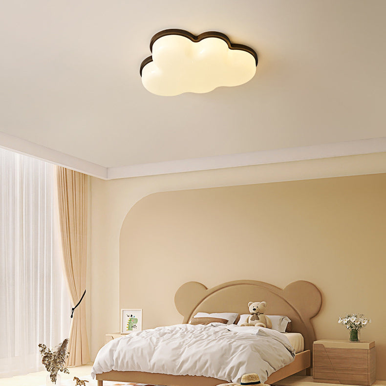 Modern Minimalist Cloud Shaped Rubberwood Acrylic LED Flush Mount Ceiling Light For Bedroom