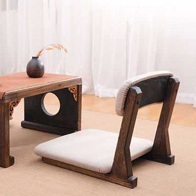 Traditional Japanese Square Paulownia Wood Cotton Linen Chair Tatami Backrest For Entertainment Room