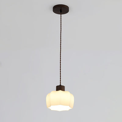 Modern Simplicity Walnut Glass Round Bell Dome 1-Light Pendant Light For Dining Room