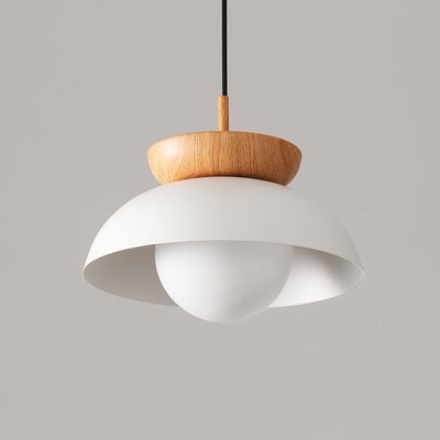 Modern Minimalist Round Bowl Wood Iron 1-Light Pendant Light For Living Room