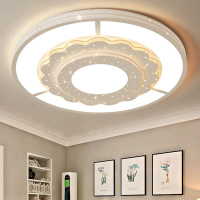 Contemporary Simplicity Starry Sky Decor Flower Edging Acrylic Round Shade LED Flush Mount Ceiling Light For Living Room