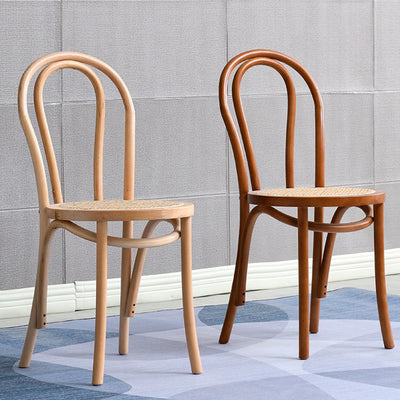 Contemporary Retro Rattan Beech Wood Metal Round Arched Dining Chair Backrest For Dining Room