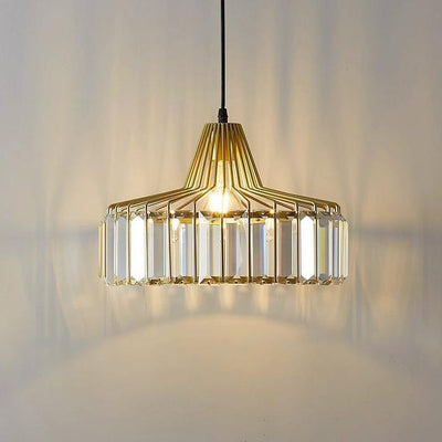 Contemporary Luxury Iron Cylinder Frame Crystal Shade 1-Light Pendant Light For Living Room