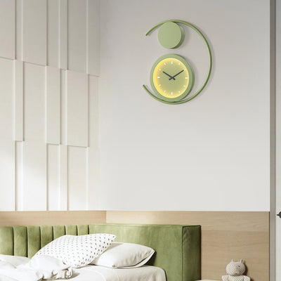 Contemporary Creative Round Decorative Clock Heart Iron Acrylic LED Wall Sconce Lamp For Bedroom