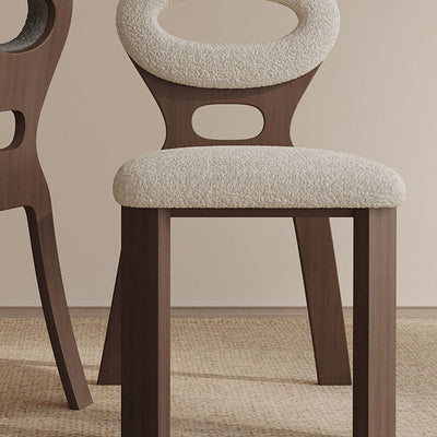 Contemporary Nordic Oval Hollowed Out Lambswool Wood Dining Chair Backrest For Dining Room