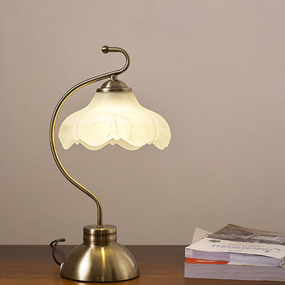 Modern Minimalist Pod Lotus Shaped Glass Iron 1-Light Table Lamp For Bedroom