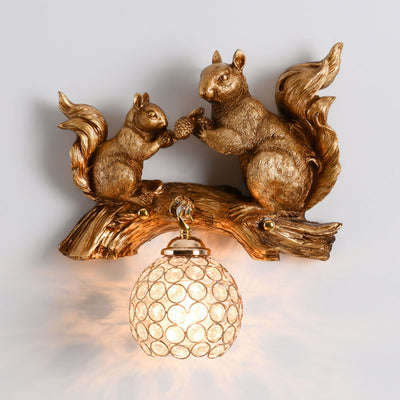 Contemporary Creative Squirrel Resin Crystal 1-Light Wall Sconce Lamp For Bedroom