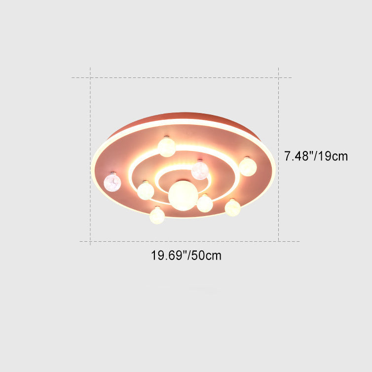 Contemporary Creative Kids Round Planet Iron Acrylic LED Flush Mount Ceiling Light For Bedroom