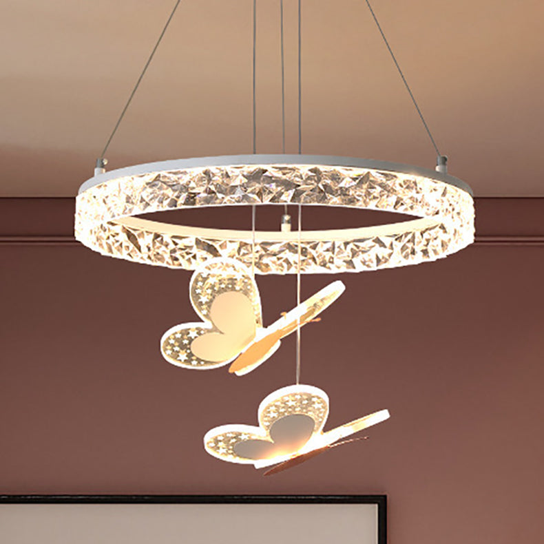 Contemporary Creative Kids Round Butterfly Iron Acrylic LED Chandelier For Bedroom