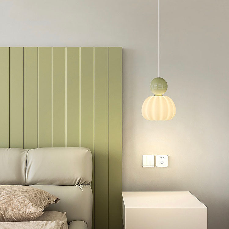 Contemporary Simplicity Pumpkin PE Shade Iron Ball LED Pendant Light For Bedroom