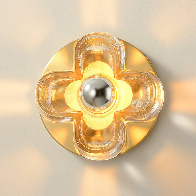 Modern Minimalist Round Square Clover Copper Glass 1-Light Wall Sconce Lamp For Bedroom