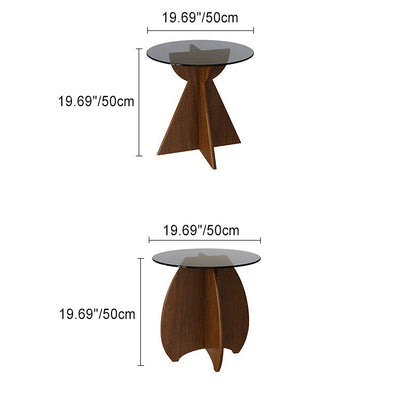 Contemporary Retro Geometric Oval Tempered Glass Wood Base End Table For Living Room