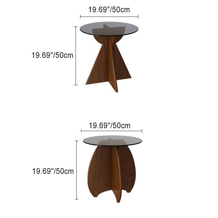 Contemporary Retro Geometric Oval Tempered Glass Wood Base End Table For Living Room