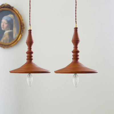 Traditional Japanese Cone Copper Solid Wood 1-Light Pendant Light For Bedroom