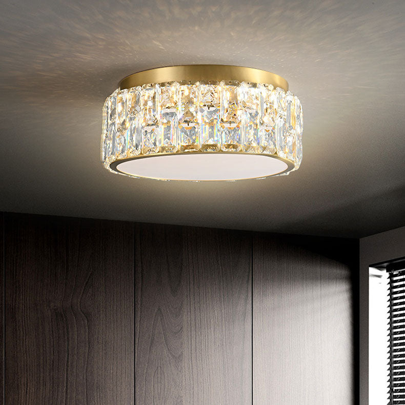 Contemporary Scandinavian Cylindrical Copper Crystal 4/6 Light Flush Mount Ceiling Light For Bedroom