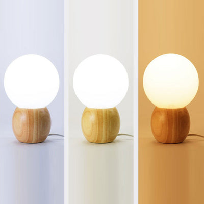 Contemporary Scandinavian Orb Glass Wood Base 1-Light Table Lamp For Bedroom