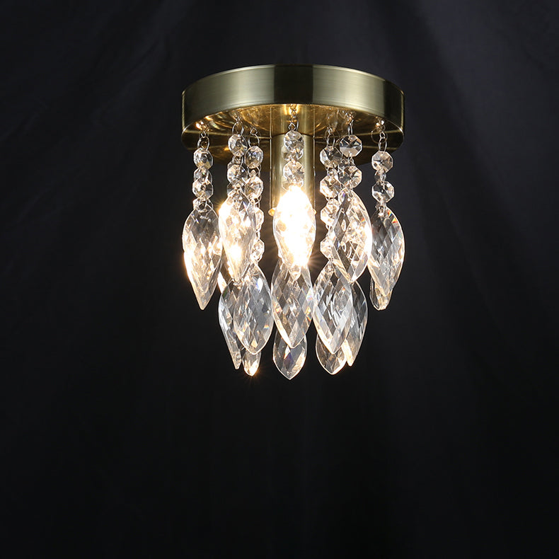 Contemporary Luxury Metal Crystal Wind Chime 1-Light Semi-Flush Mount Ceiling Light For Living Room