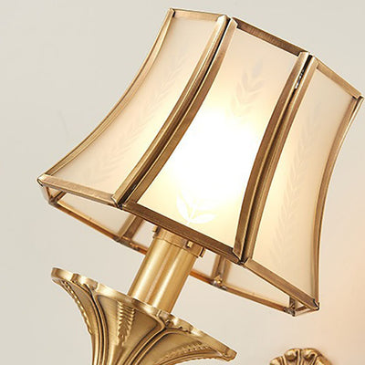 Traditional European Hexagonal Shade Wheat Copper Glass 1/2 Light Wall Sconce Lamp For Living Room