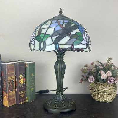 Traditional Tiffany Round Dome Flower Alloy Stained Glass 1-Light Table Lamp For Living Room