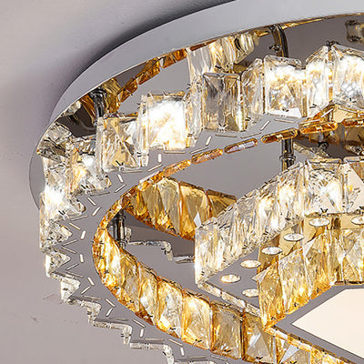 Modern Luxury Round Iron Crystal LED Flush Mount Ceiling Light For Living Room