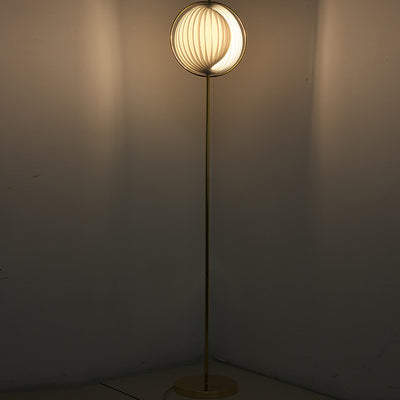 Contemporary Scandinavian Metal Macromolecule Round Ball Pleated 1-Light Standing Floor Lamp For Bedroom