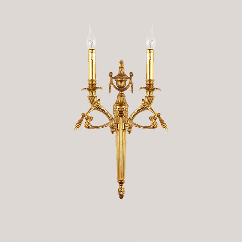 Traditional European Brass Candle Candleholder 2-Light Wall Sconce Lamp For Bedroom