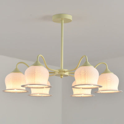 Modern Art Deco Iron Frame PLA Bell Orchid Flower Shade 3/5/6-Light Chandelier For Living Room