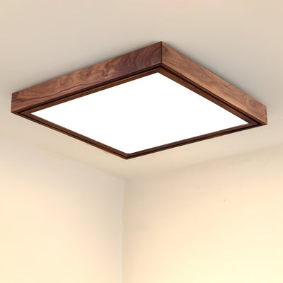 Modern Minimalist Rectangular Square Wood Acrylic LED Flush Mount Lighting For Living Room