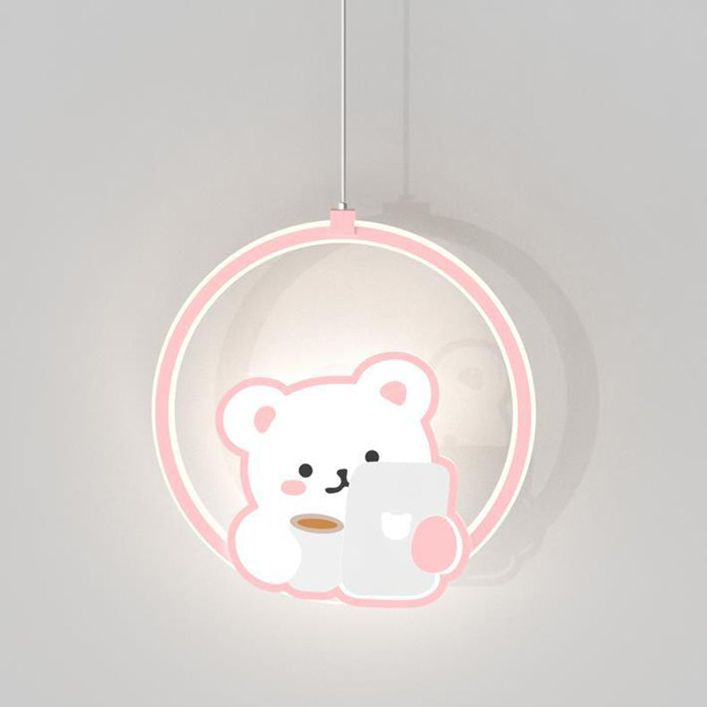 Modern Simplicity Kids Aluminum Iron Acrylic Circle Bear Cow LED Pendant Light For Bedside