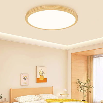 Modern Minimalist Multi-Layer Round Original Wood Grain Iron Aluminum Acrylic LED Flush Mount Ceiling Light For Bedroom