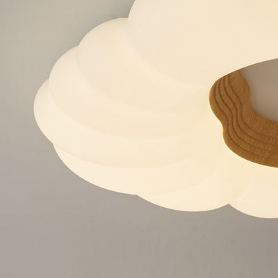 Modern Minimalist Cream Clouds Ash Wood Chip Plastics LED Flush Mount Ceiling Light For Bedroom