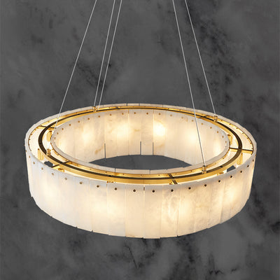 Contemporary Scandinavian Round Copper Stone 8/12/14 Light Chandelier For Living Room