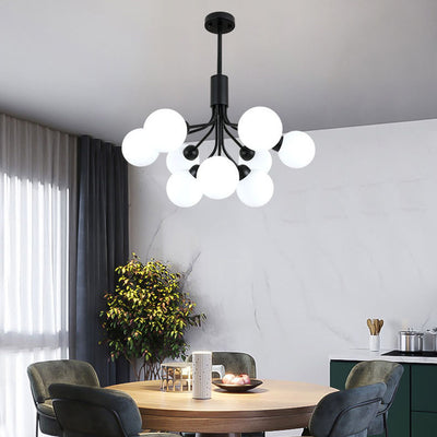 Contemporary Scandinavian Spherical Iron Glass 9/12/18 Light Chandeliers For Living Room