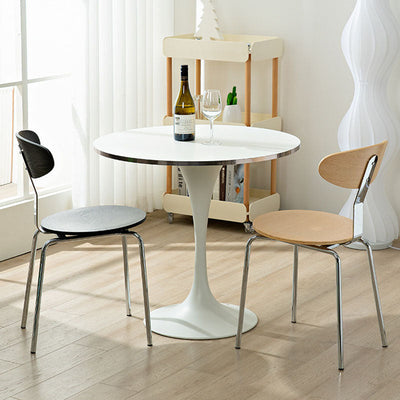 Modern Minimalist Round Wood Iron Dining Chair Four Legs Backrest For Dining Room