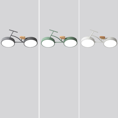 Contemporary Creative Bicycle Acrylic Wood LED Kids Flush Mount Ceiling Light For Living Room