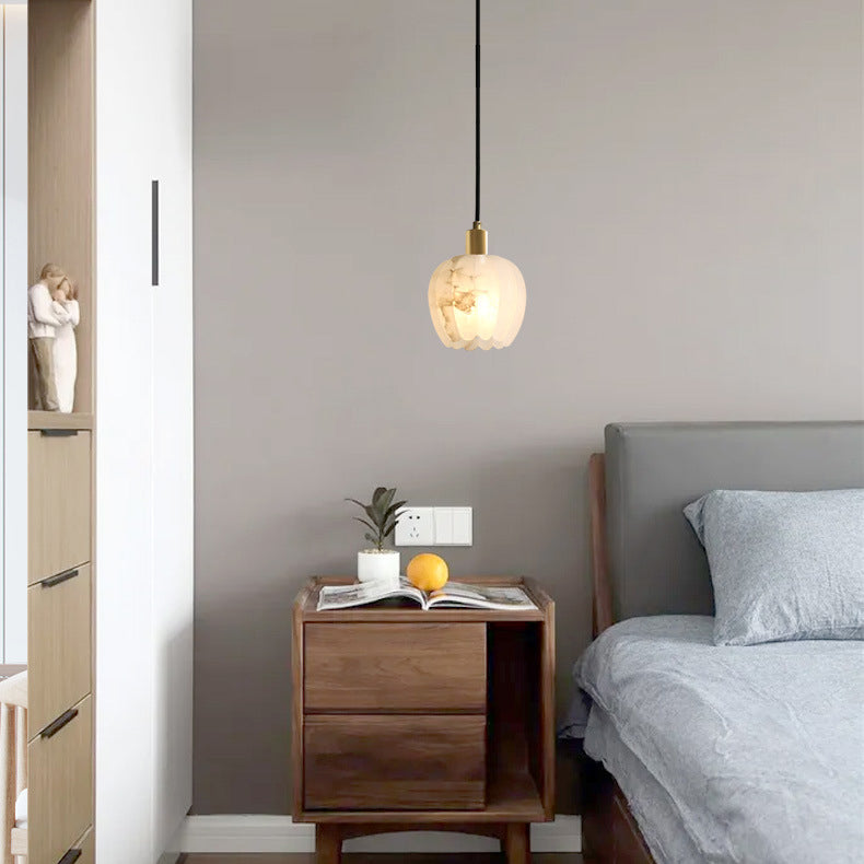 Lampe suspendue moderne et minimaliste à 1 lumière en marbre et cuivre pour le salon 