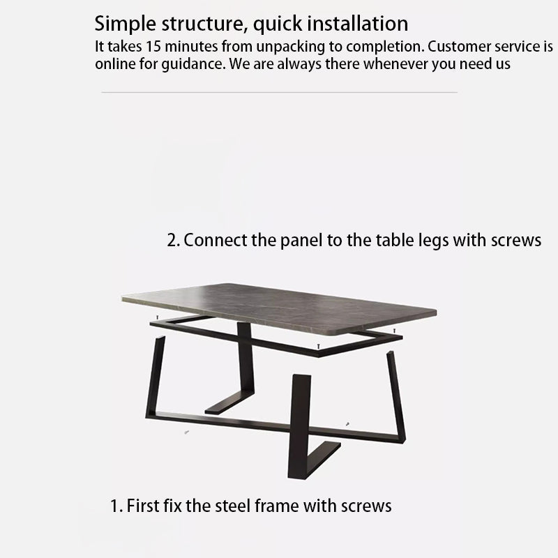 Modern Minimalist Rectangular Rock Slab Stainless Steel Coffee Table For Living Room