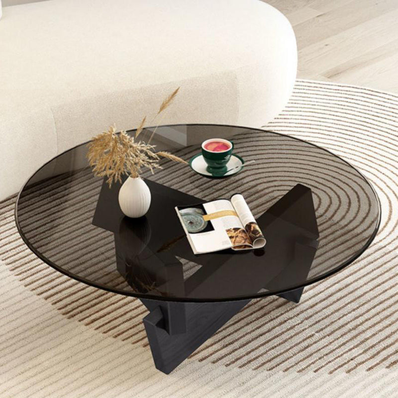 Contemporary Scandinavian Glass Triangular Wooden Base Coffee Table For Living Room