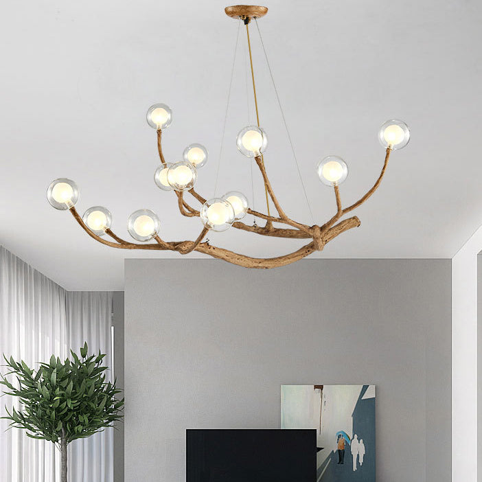 Contemporary Creative Ball-in-Ball Tree Branch Hardware Glass 8/12/16/20 Light Chandelier For Living Room