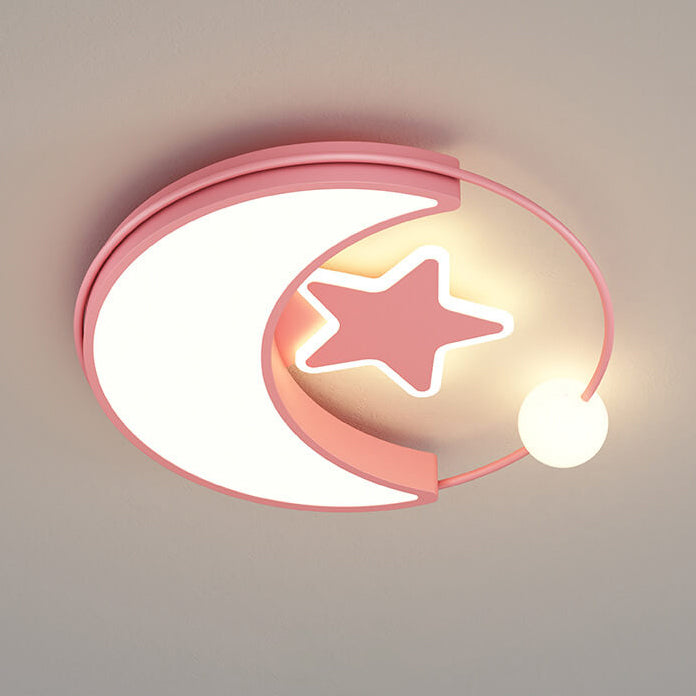 Contemporary Creative Moon Star Iron Acrylic LED Flush Mount Ceiling Light For Bedroom