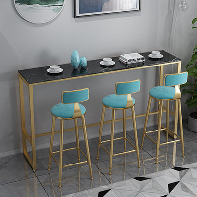 Contemporary Scandinavian Iron Velvet Sponge Marble Round Rectangular Bar Stool & Table Set For Kitchen