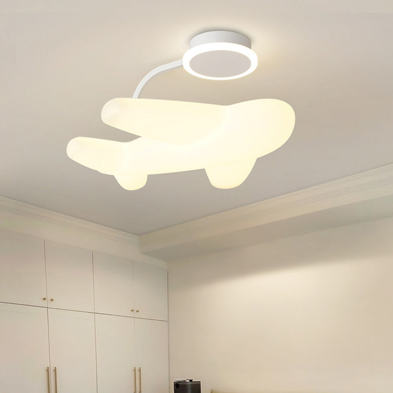 Modern Simplicity Kids Iron PE Airplane LED Semi-Flush Mount Ceiling Light For Bedroom