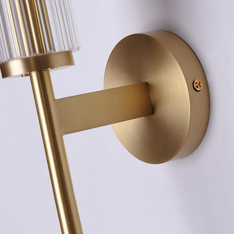 Modern Luxury Brass Glass Cylinder 1-Light Wall Sconce Lamp For Bedroom