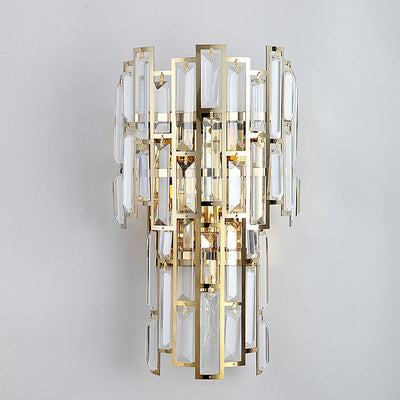 Modern Luxury Double Half Cylinder Stainless Steel Crystal 3-Light Wall Sconce Lamp For Living Room