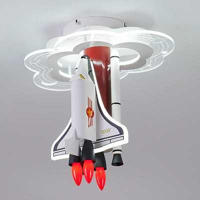 Contemporary Creative Iron Cartoon Aerospace Rocket Acrylic LED Kids Flush Mount Ceiling Light For Living Room